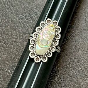 Vintage Taxco Mexico sterling silver abalone shell pinky ring